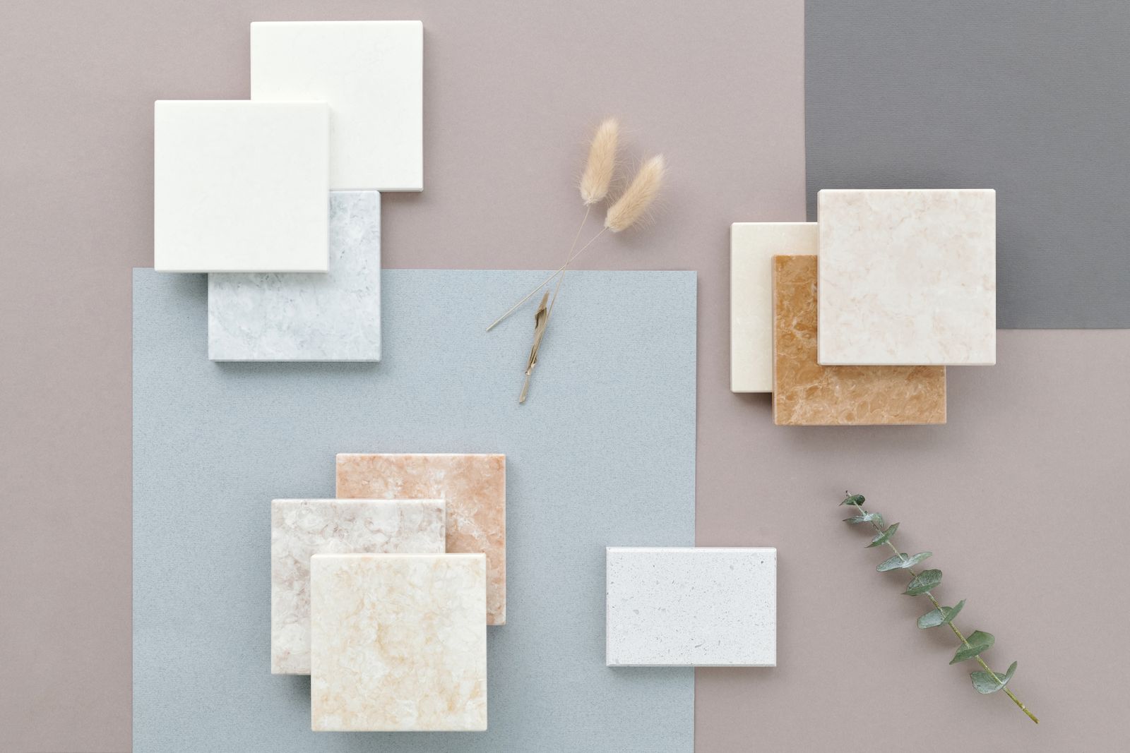 Ceramic tile samples in a range of textures
